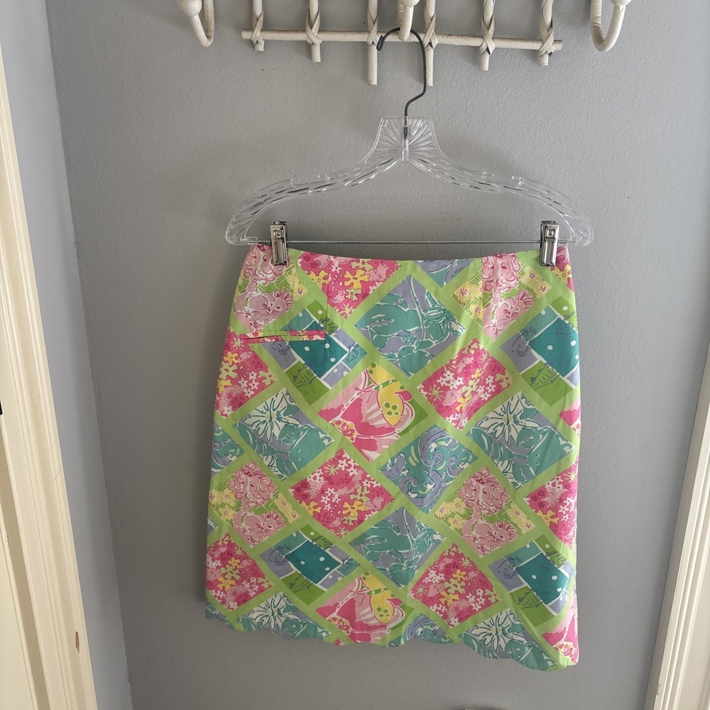 Vtg Lilly Pulitzer Skirt Multicolor Surf N Patch Patchwork Floral Pull On Size 8